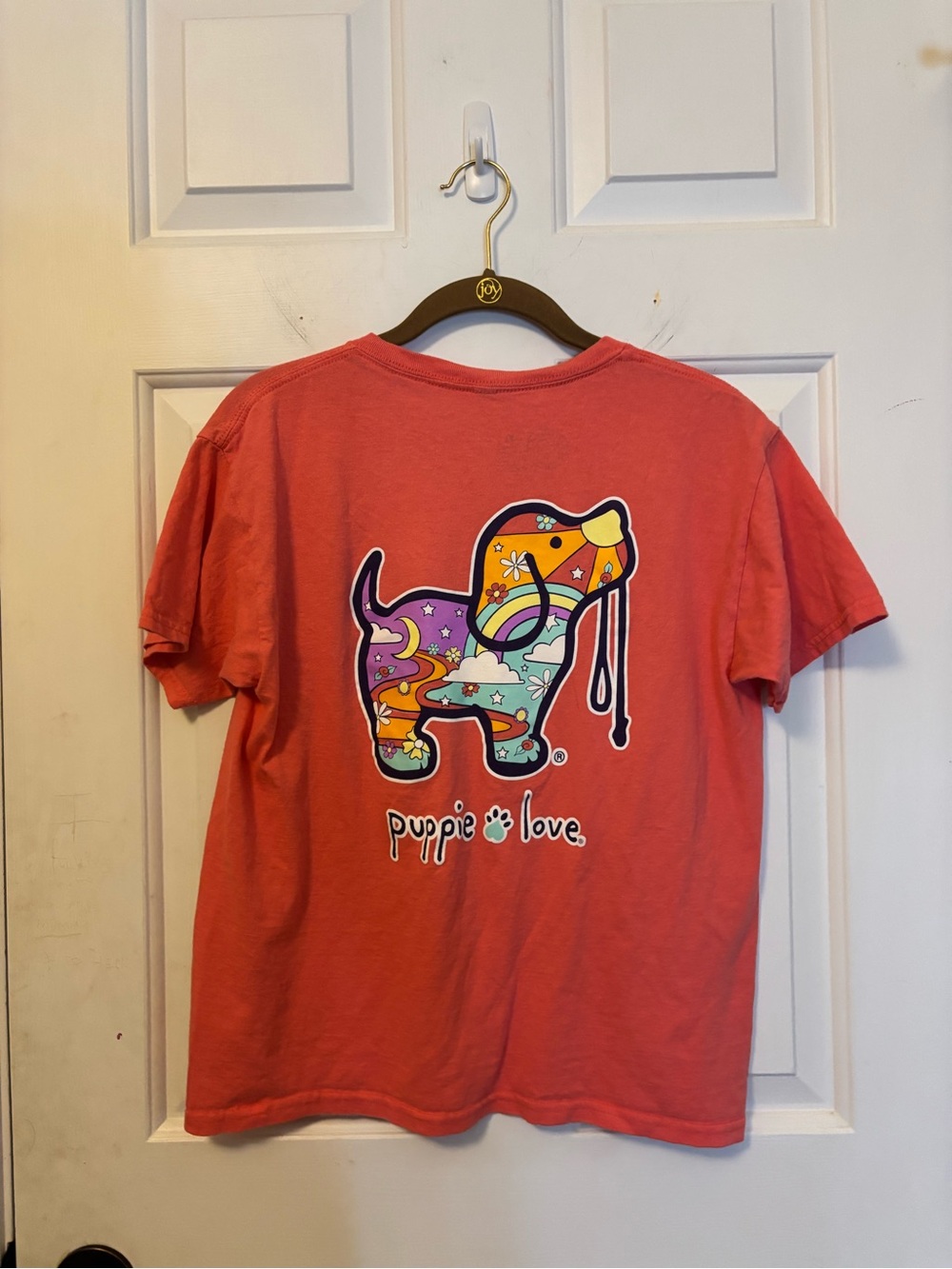 Puppy Love Kids Girls Coral Short-Sleeve Graphic Tee Size Large L